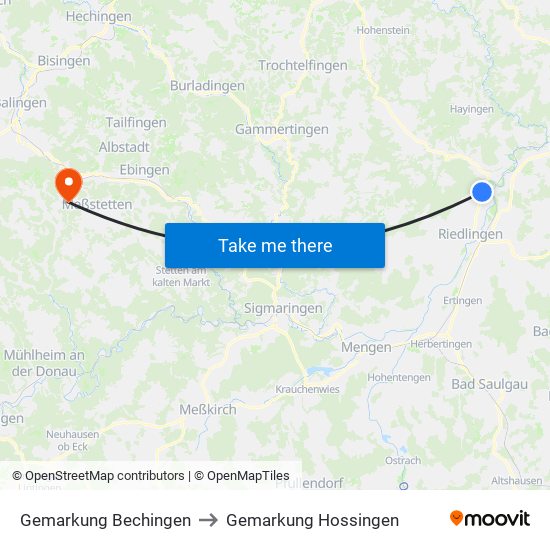Gemarkung Bechingen to Gemarkung Hossingen map