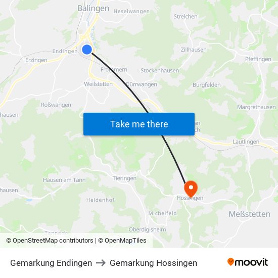 Gemarkung Endingen to Gemarkung Hossingen map