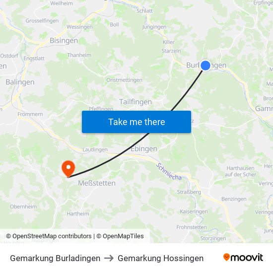 Gemarkung Burladingen to Gemarkung Hossingen map