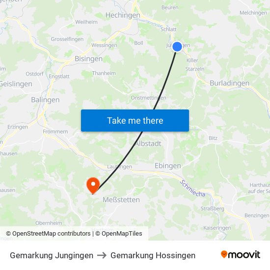 Gemarkung Jungingen to Gemarkung Hossingen map