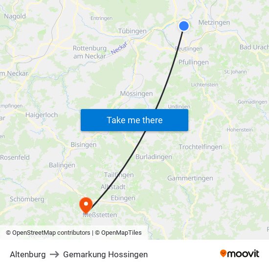 Altenburg to Gemarkung Hossingen map