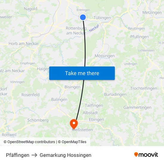 Pfäffingen to Gemarkung Hossingen map