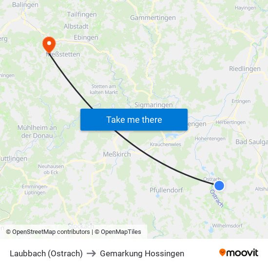 Laubbach (Ostrach) to Gemarkung Hossingen map