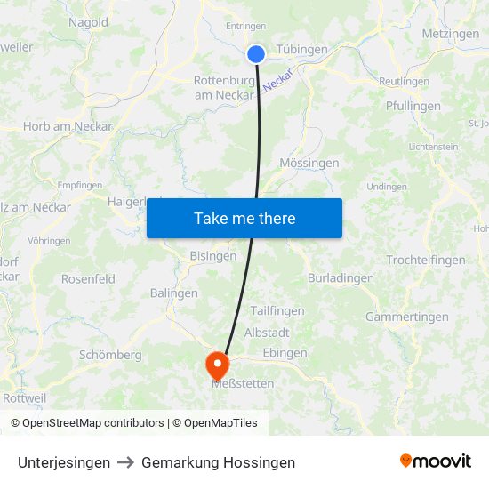 Unterjesingen to Gemarkung Hossingen map