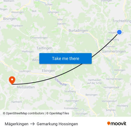 Mägerkingen to Gemarkung Hossingen map