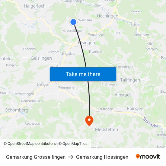 Gemarkung Grosselfingen to Gemarkung Hossingen map
