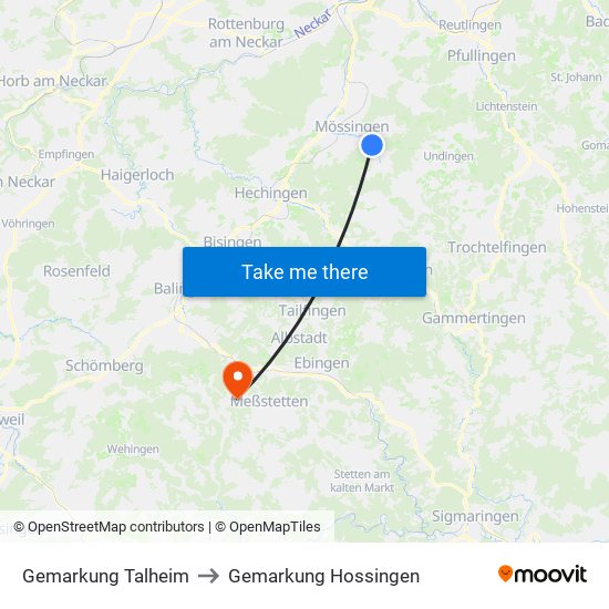 Gemarkung Talheim to Gemarkung Hossingen map