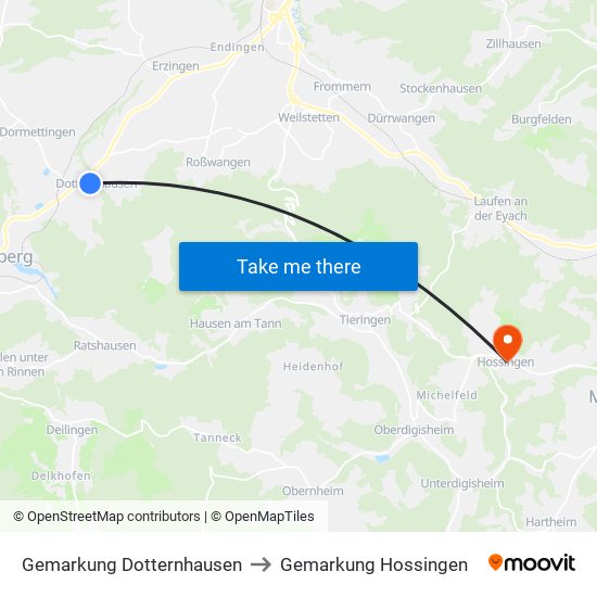 Gemarkung Dotternhausen to Gemarkung Hossingen map