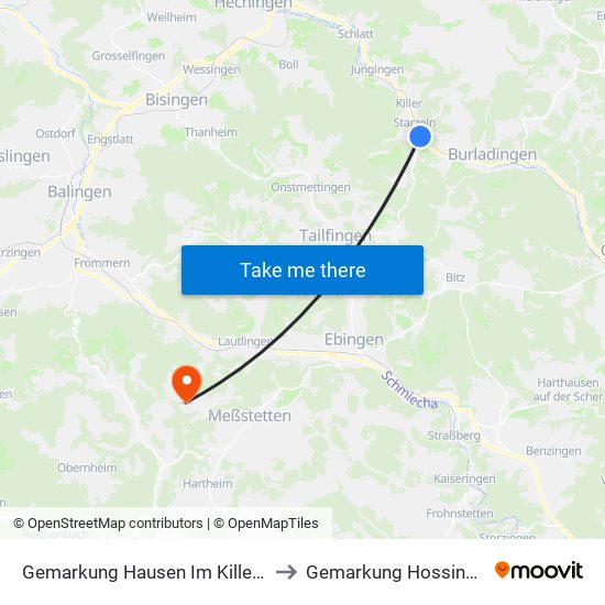 Gemarkung Hausen Im Killertal to Gemarkung Hossingen map