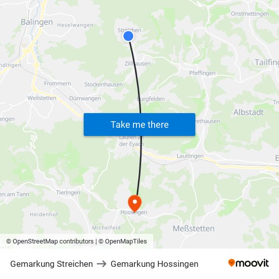 Gemarkung Streichen to Gemarkung Hossingen map