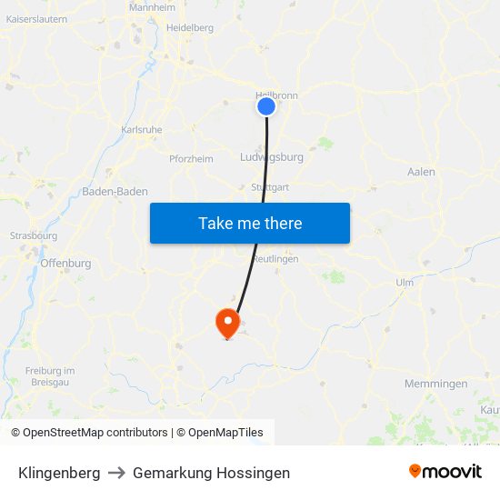 Klingenberg to Gemarkung Hossingen map