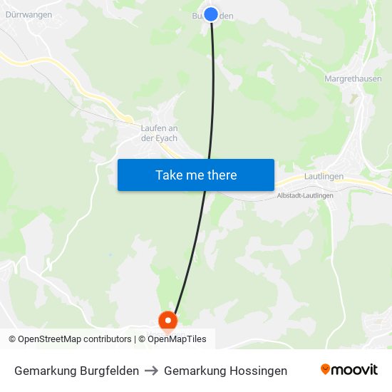 Gemarkung Burgfelden to Gemarkung Hossingen map