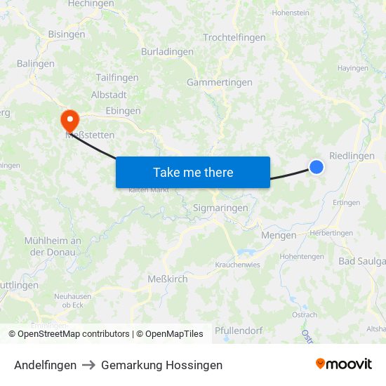 Andelfingen to Gemarkung Hossingen map