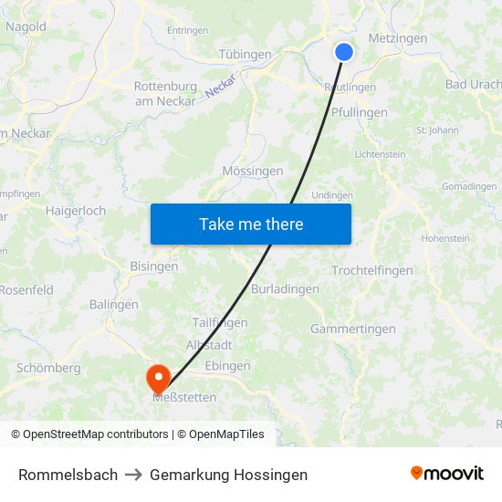Rommelsbach to Gemarkung Hossingen map