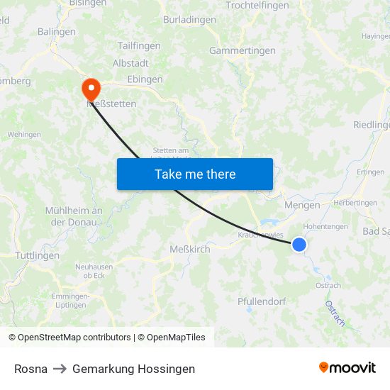 Rosna to Gemarkung Hossingen map