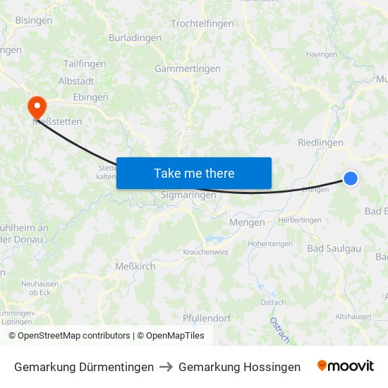 Gemarkung Dürmentingen to Gemarkung Hossingen map