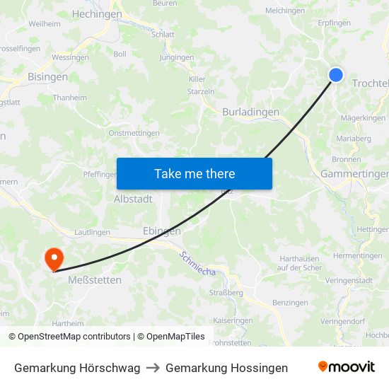 Gemarkung Hörschwag to Gemarkung Hossingen map