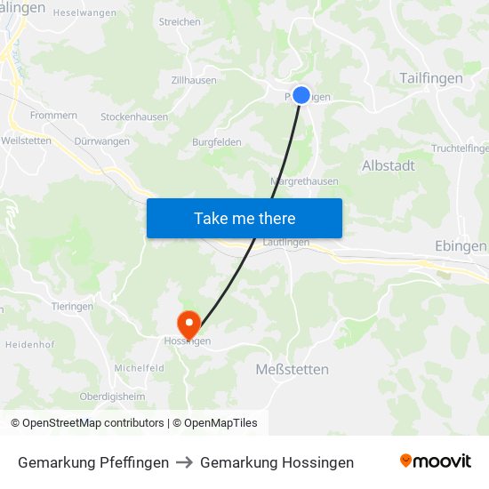 Gemarkung Pfeffingen to Gemarkung Hossingen map