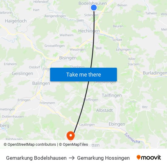 Gemarkung Bodelshausen to Gemarkung Hossingen map