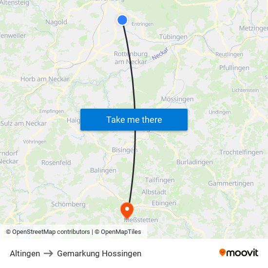 Altingen to Gemarkung Hossingen map