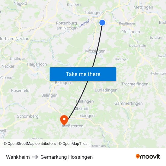 Wankheim to Gemarkung Hossingen map