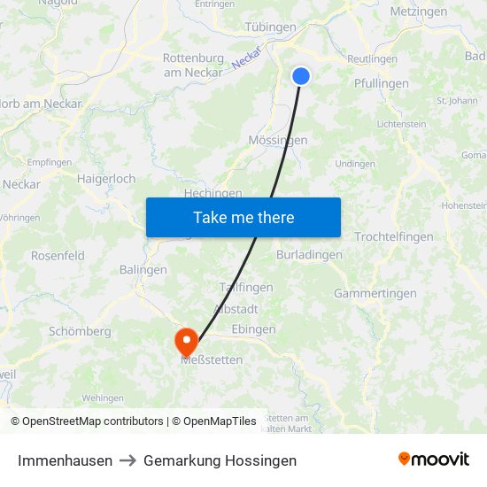 Immenhausen to Gemarkung Hossingen map