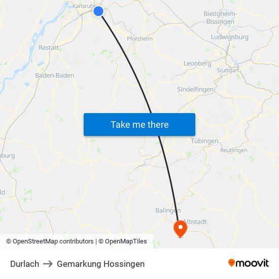 Durlach to Gemarkung Hossingen map