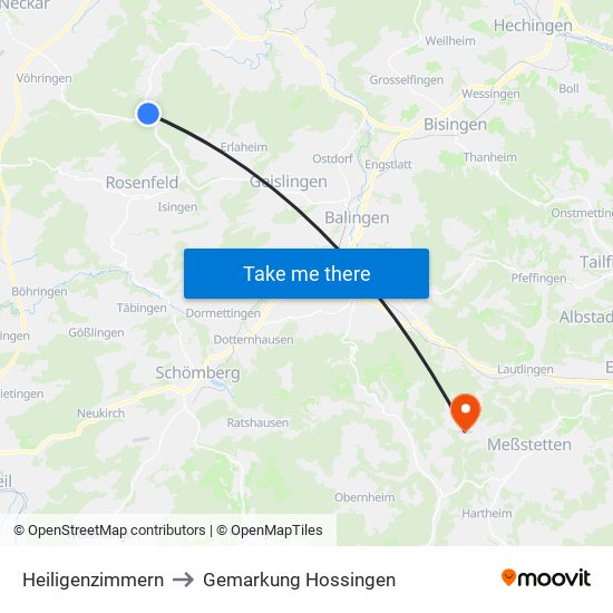 Heiligenzimmern to Gemarkung Hossingen map