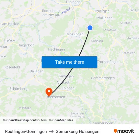 Reutlingen-Gönningen to Gemarkung Hossingen map