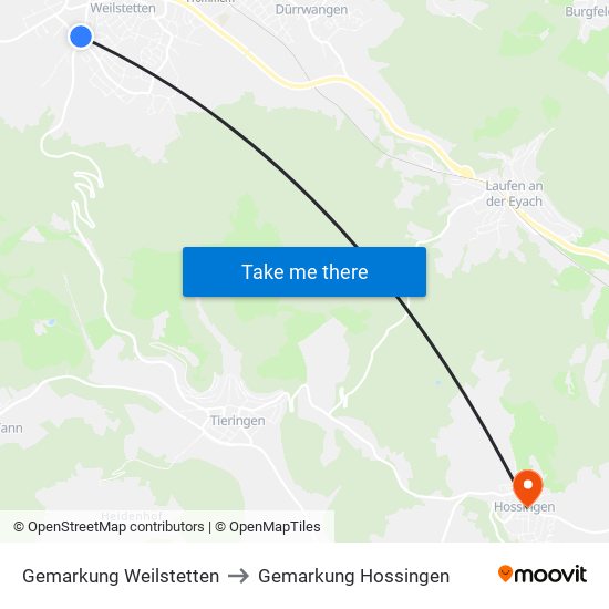 Gemarkung Weilstetten to Gemarkung Hossingen map