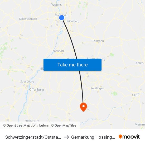 Schwetzingerstadt/Oststadt to Gemarkung Hossingen map