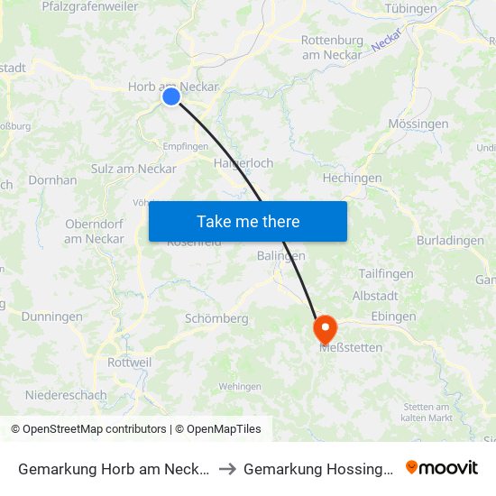 Gemarkung Horb am Neckar to Gemarkung Hossingen map