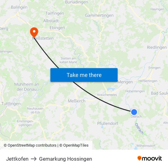 Jettkofen to Gemarkung Hossingen map