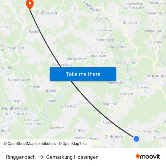 Ringgenbach to Gemarkung Hossingen map