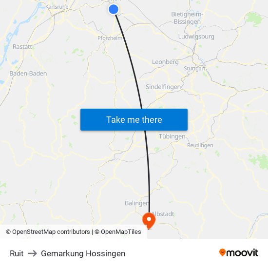 Ruit to Gemarkung Hossingen map