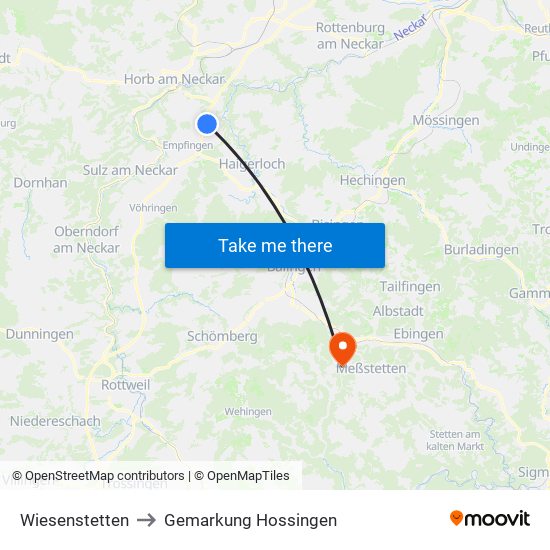 Wiesenstetten to Gemarkung Hossingen map