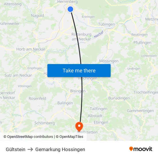 Gültstein to Gemarkung Hossingen map