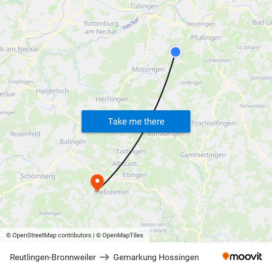 Reutlingen-Bronnweiler to Gemarkung Hossingen map