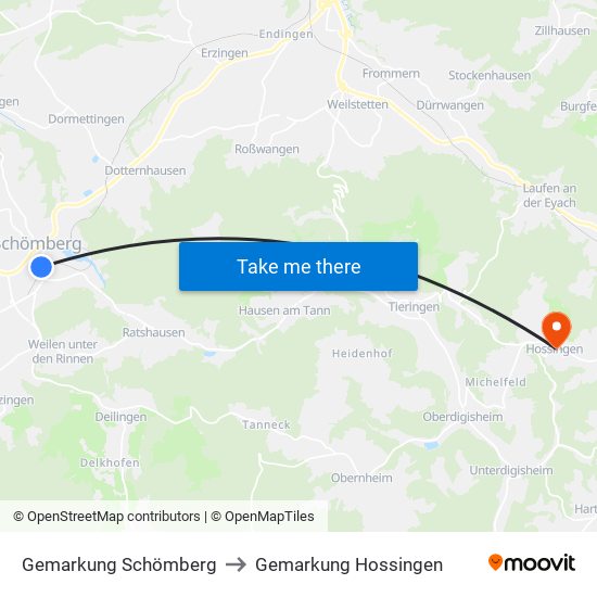 Gemarkung Schömberg to Gemarkung Hossingen map