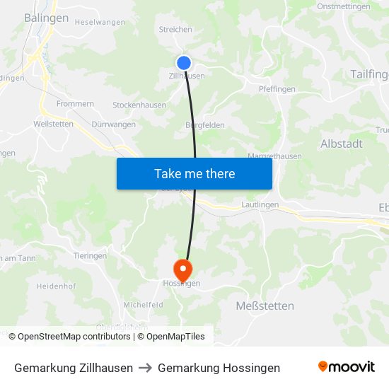 Gemarkung Zillhausen to Gemarkung Hossingen map