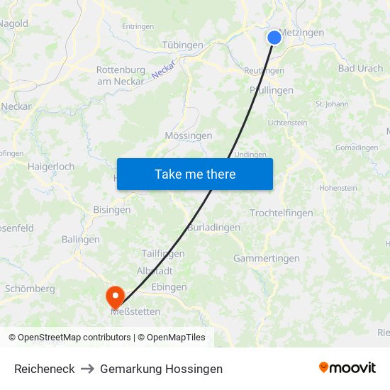 Reicheneck to Gemarkung Hossingen map