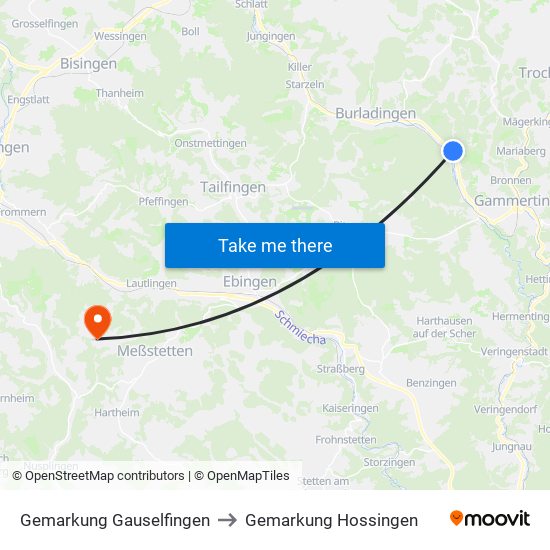 Gemarkung Gauselfingen to Gemarkung Hossingen map