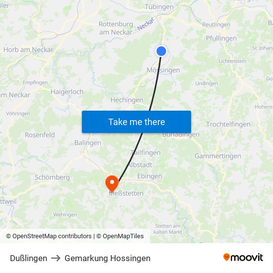 Dußlingen to Gemarkung Hossingen map