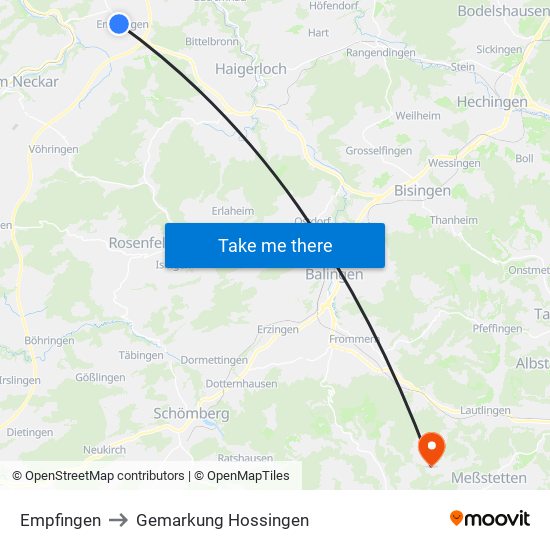 Empfingen to Gemarkung Hossingen map