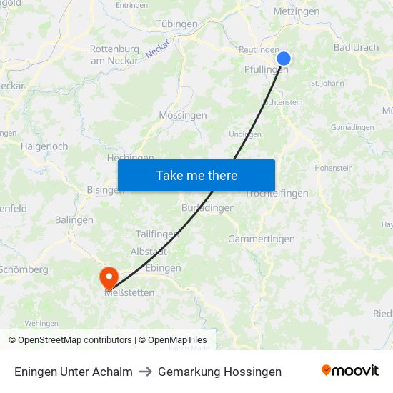 Eningen Unter Achalm to Gemarkung Hossingen map