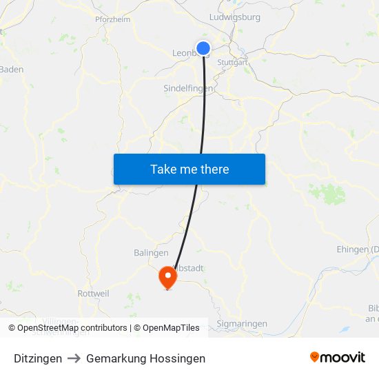 Ditzingen to Gemarkung Hossingen map