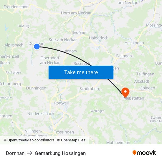 Dornhan to Gemarkung Hossingen map