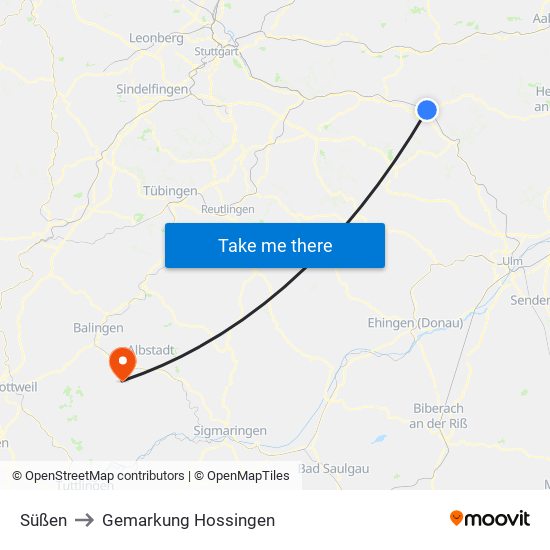 Süßen to Gemarkung Hossingen map