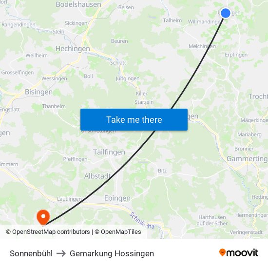 Sonnenbühl to Gemarkung Hossingen map