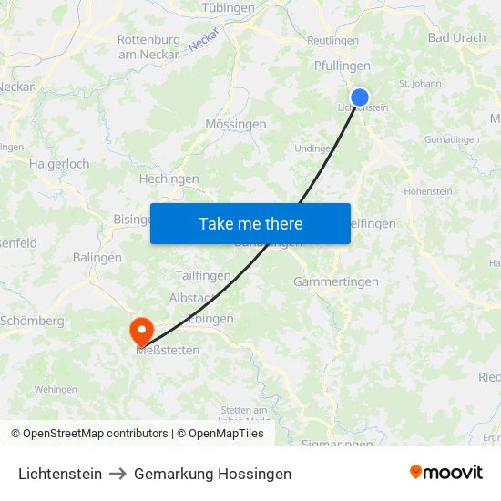 Lichtenstein to Gemarkung Hossingen map